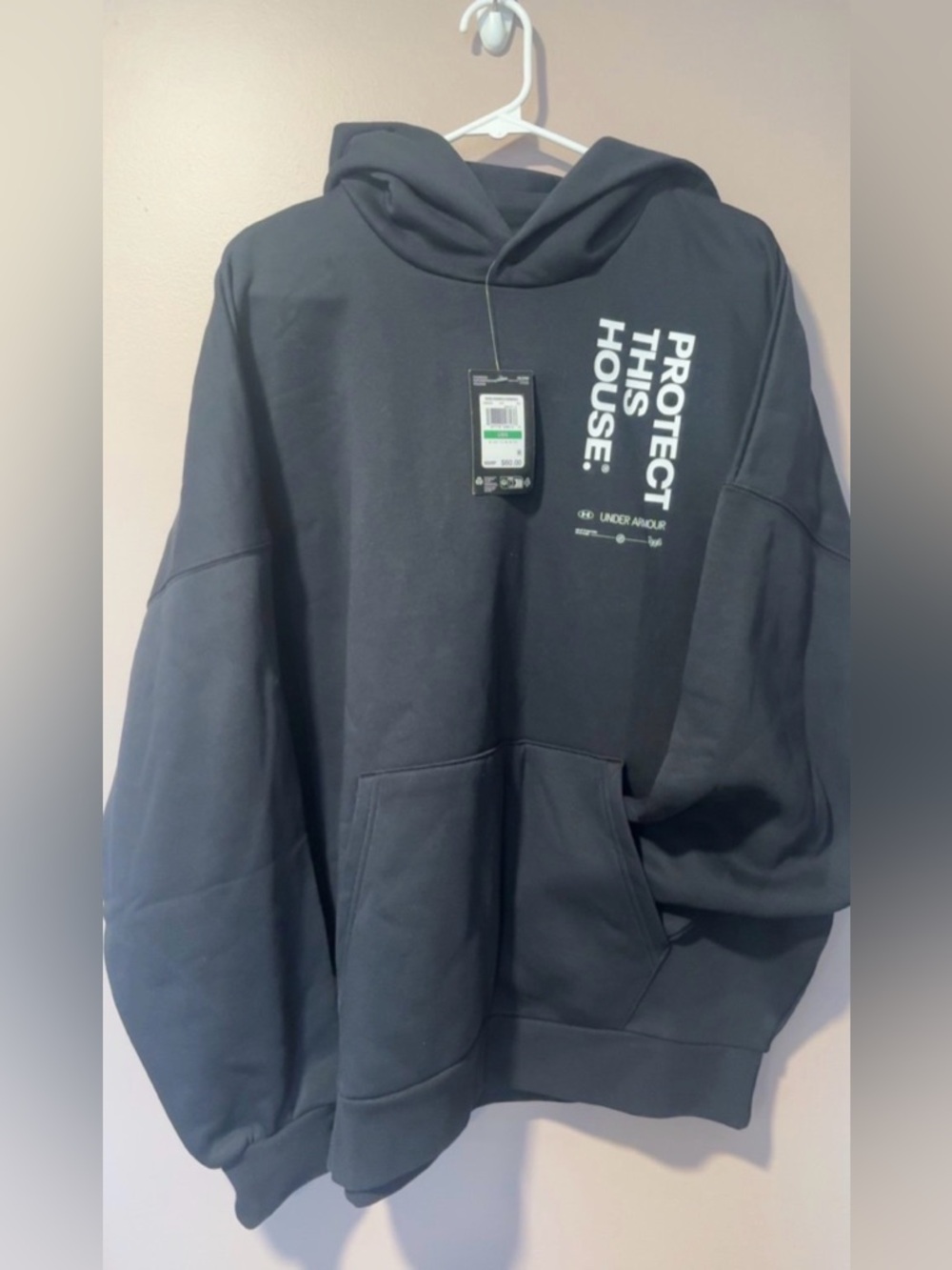 NWT Under Armour Men’s Black Hoodie with Vertical 'Protect This House'